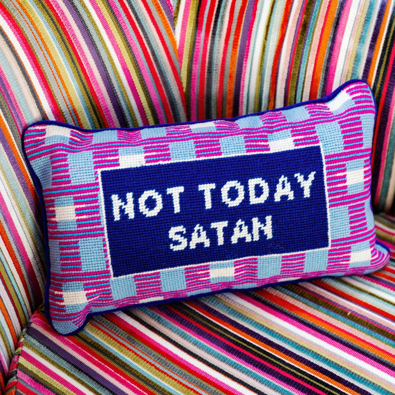 Not Today Satan Needlepoint Pillow