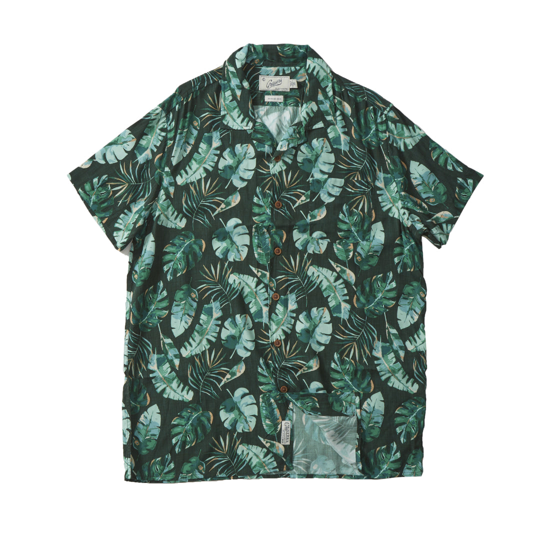 Vintage Hawaiian Camp Collar Shirt | Green Leaf