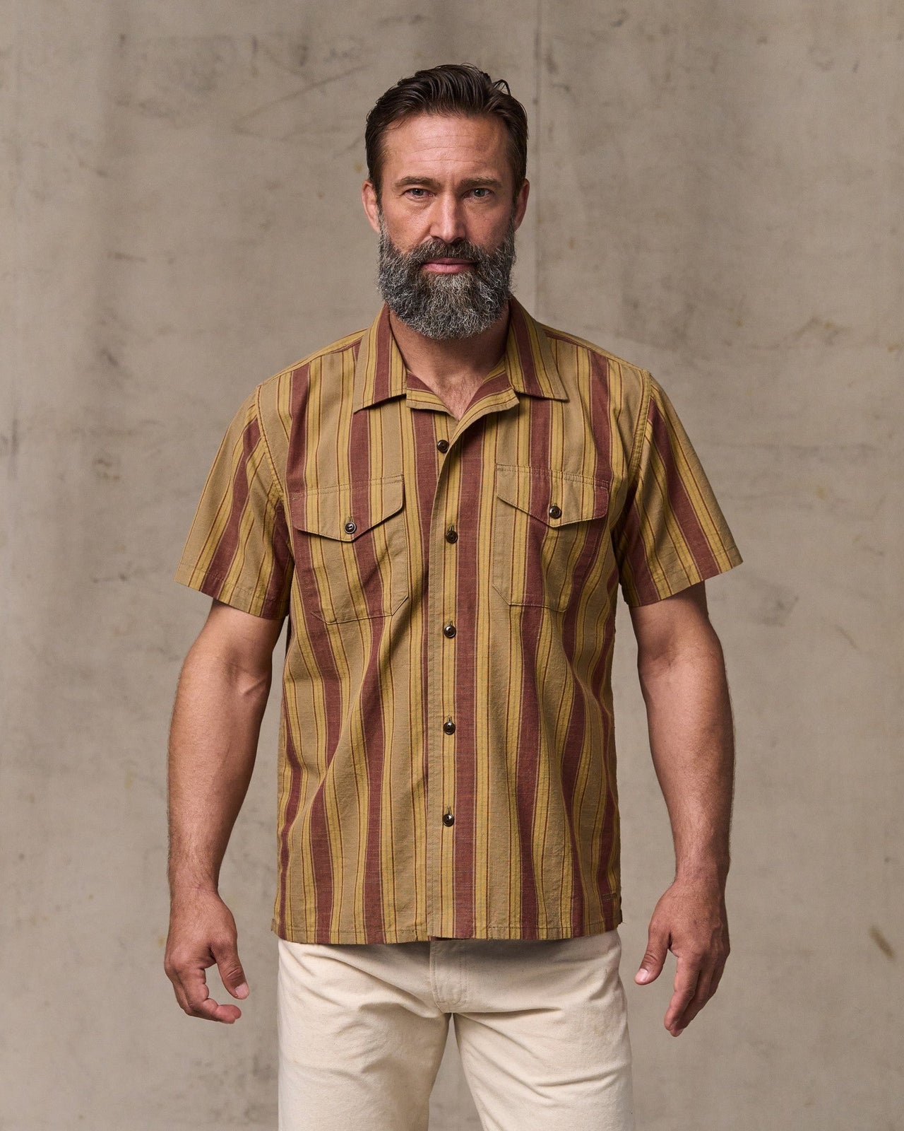 Short Sleeve Chambray Camp Shirt | Brick & Tan