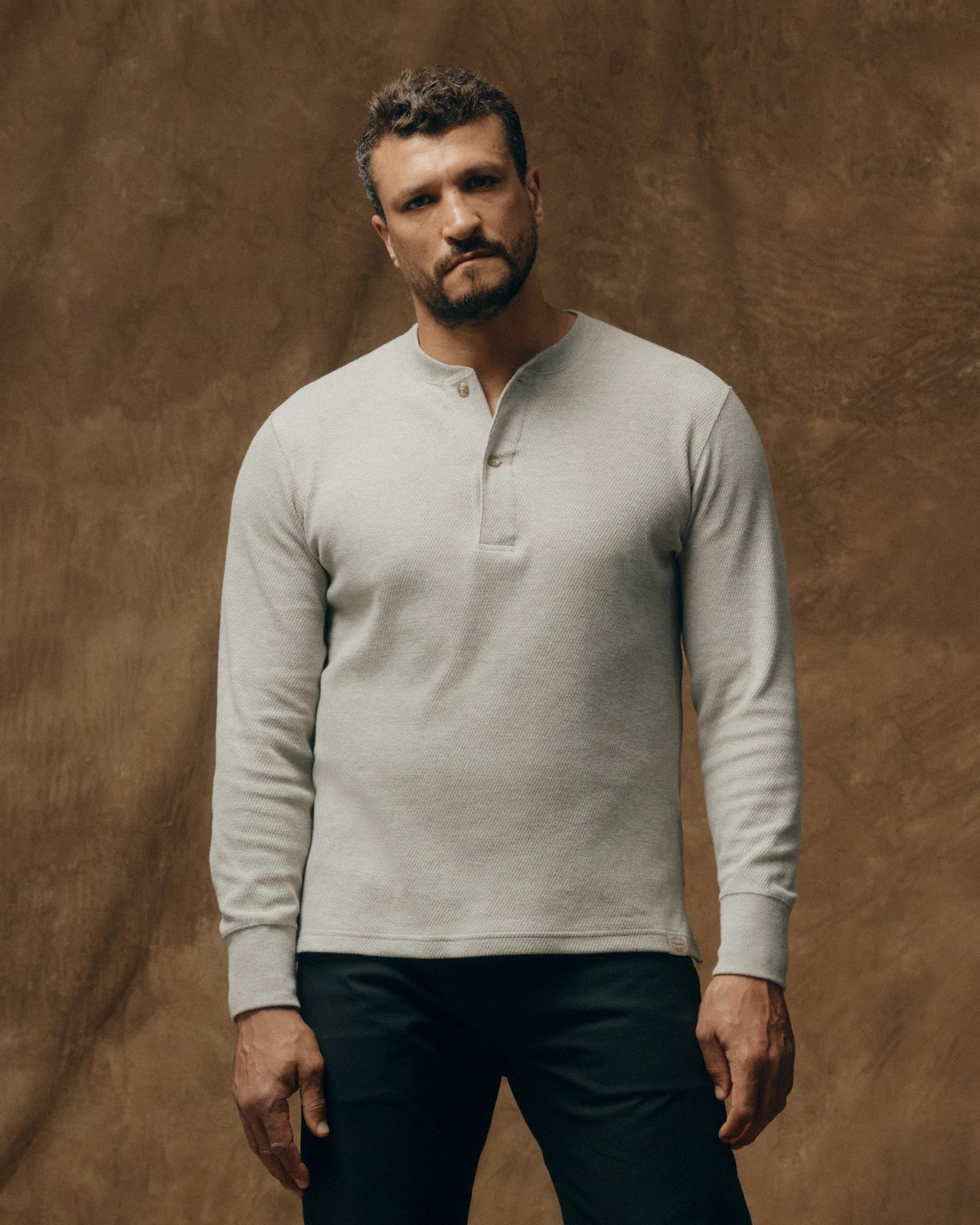 Waffle Knit Henley | Light Heather Gray