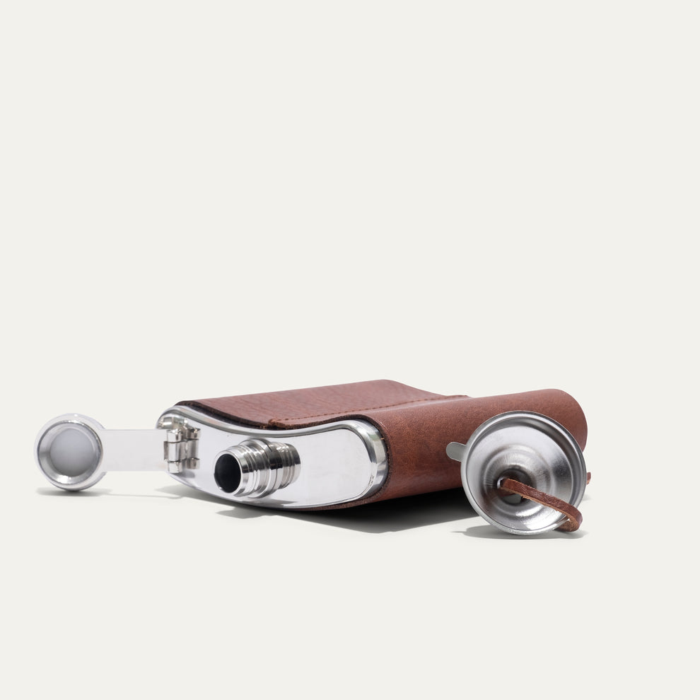 Leather And Stainless Steel Flask | Cognac