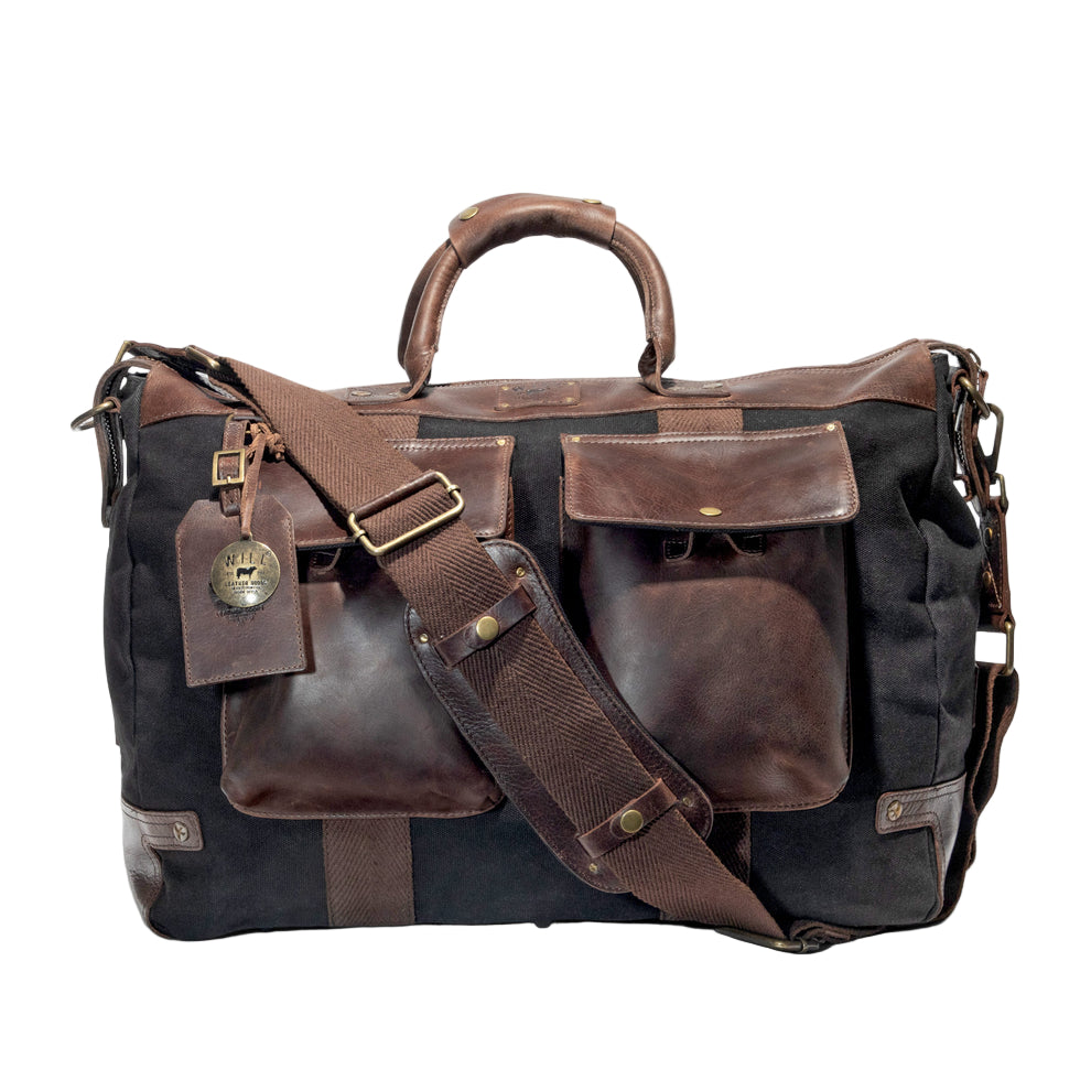 Canvas & Leather Travel Duffle | Black & Brown