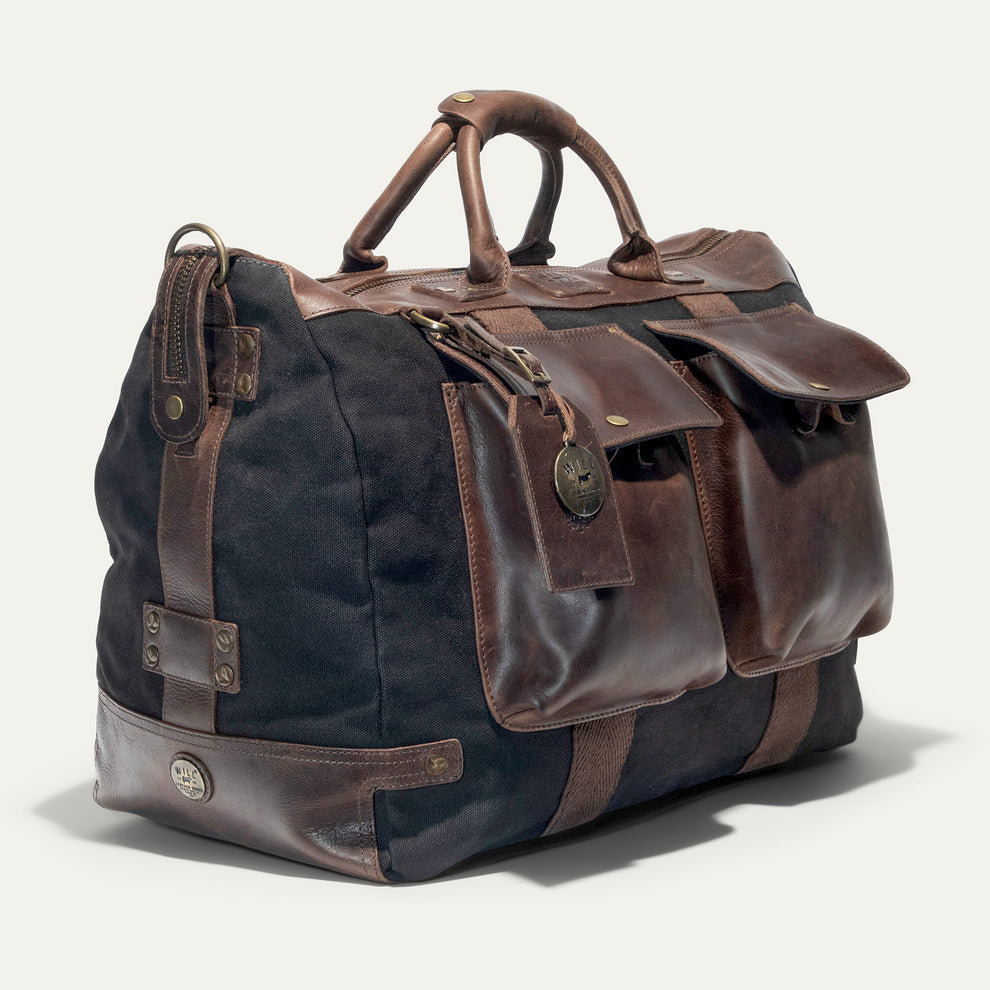 Canvas & Leather Travel Duffle | Black & Brown