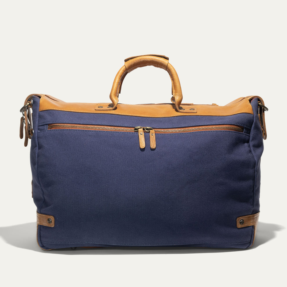 Canvas & Leather Travel Duffle | Navy & Tan