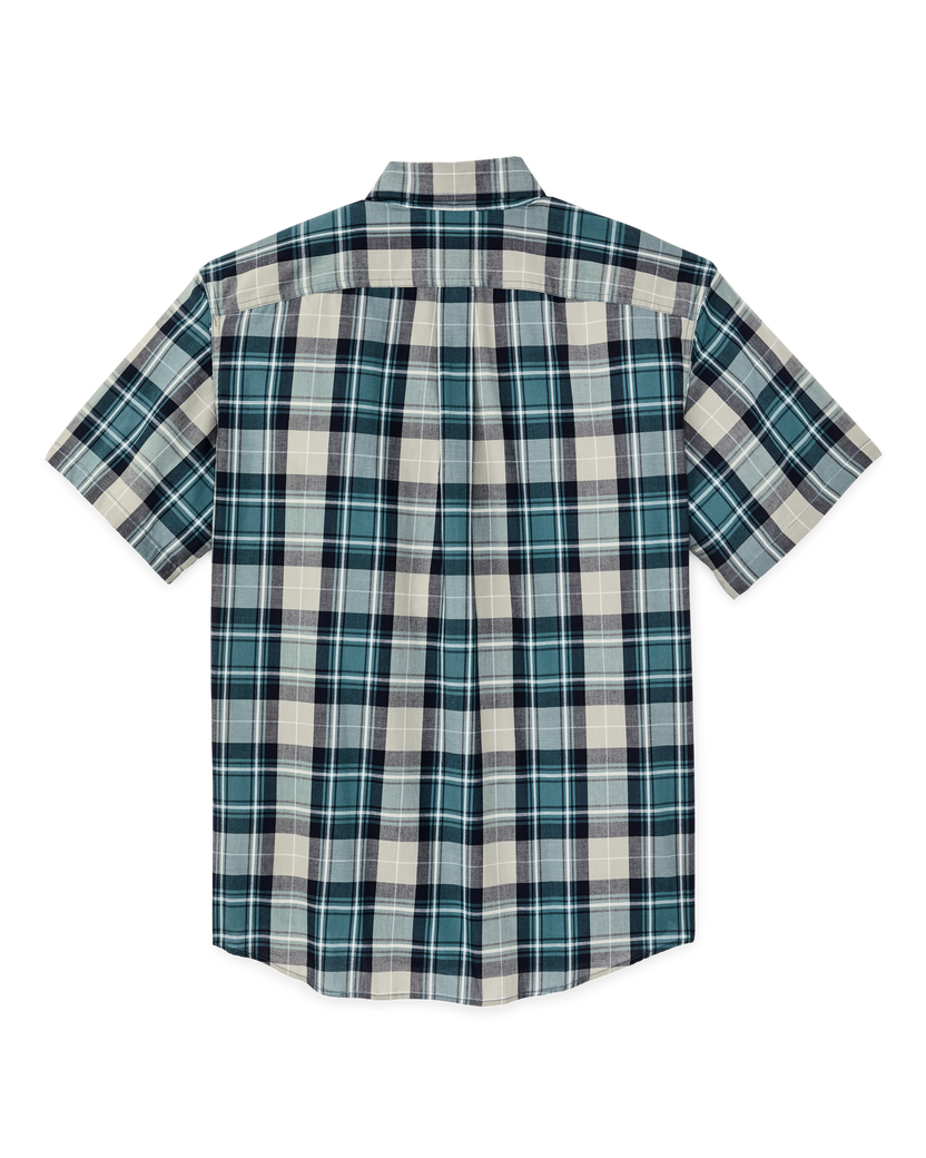 Short Sleeve Madras Popover Shirt | Gray & Teal