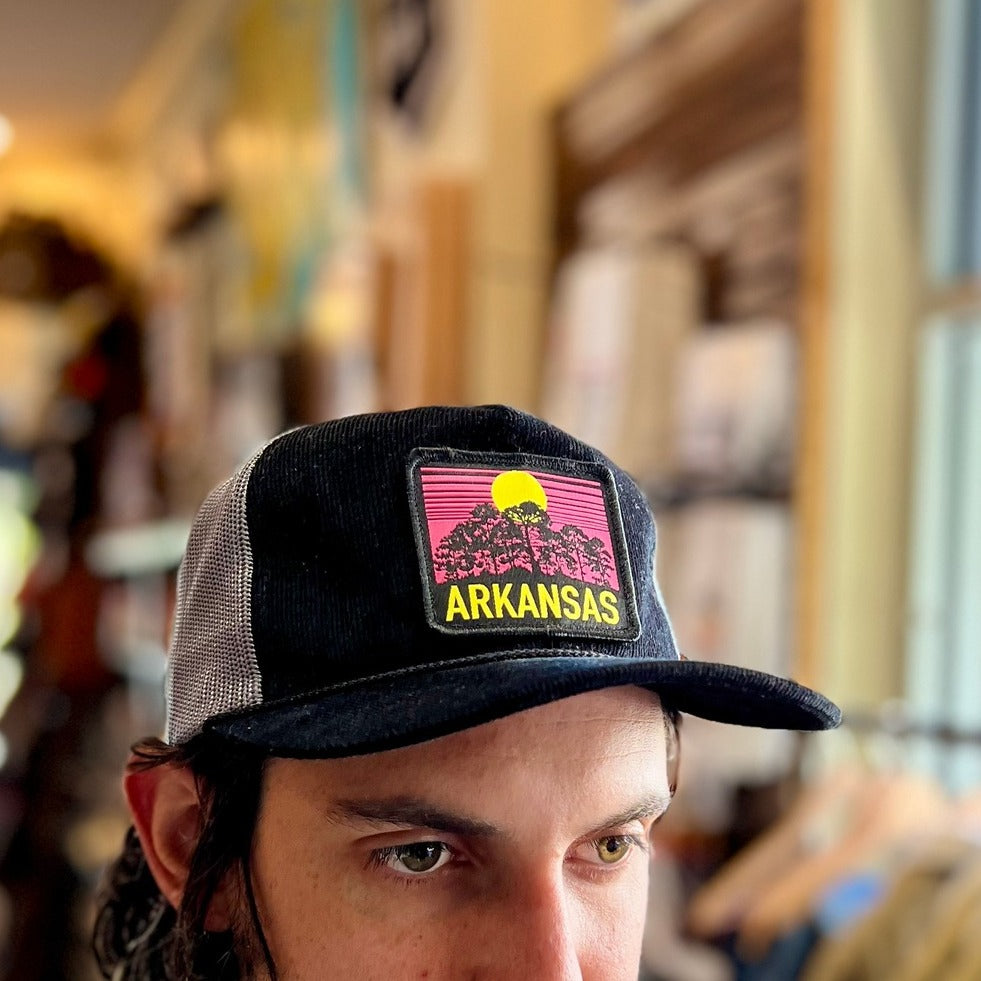 Arkansas Sunset Trucker Hat | Black Corduroy