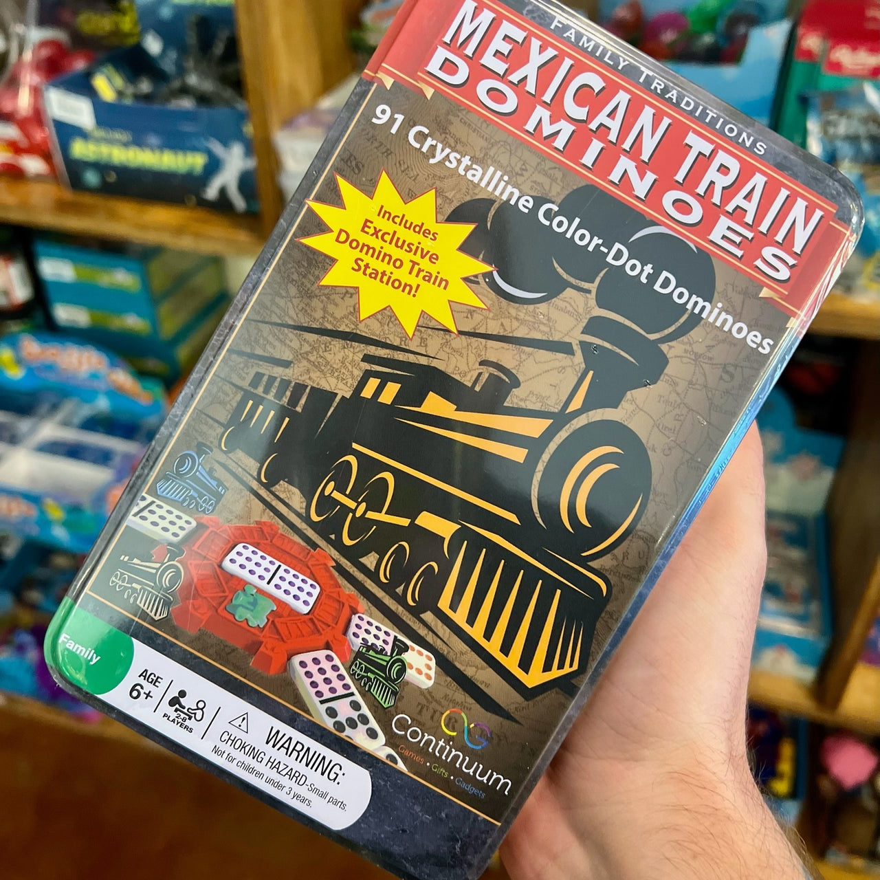 Family Traditions Mexican Train Dominoes Tin