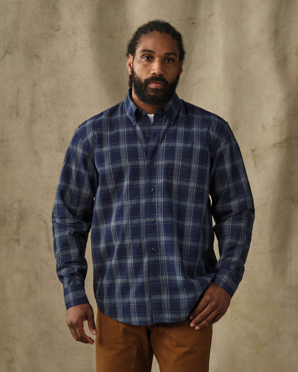 Chambray Button-down Shirt | Dark Indigo Plaid