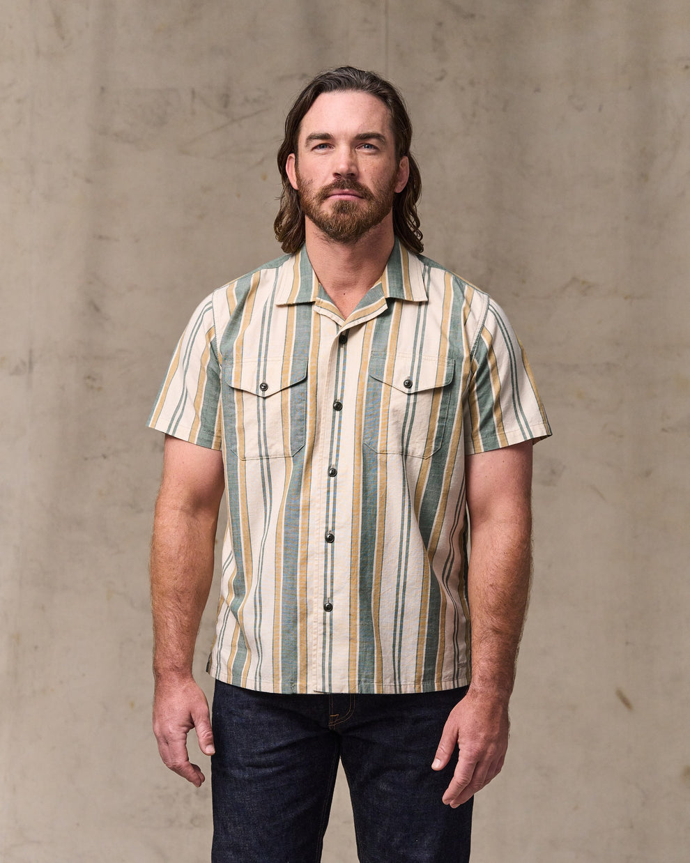 Short Sleeve Chambray Camp Shirt | Natural & Khaki
