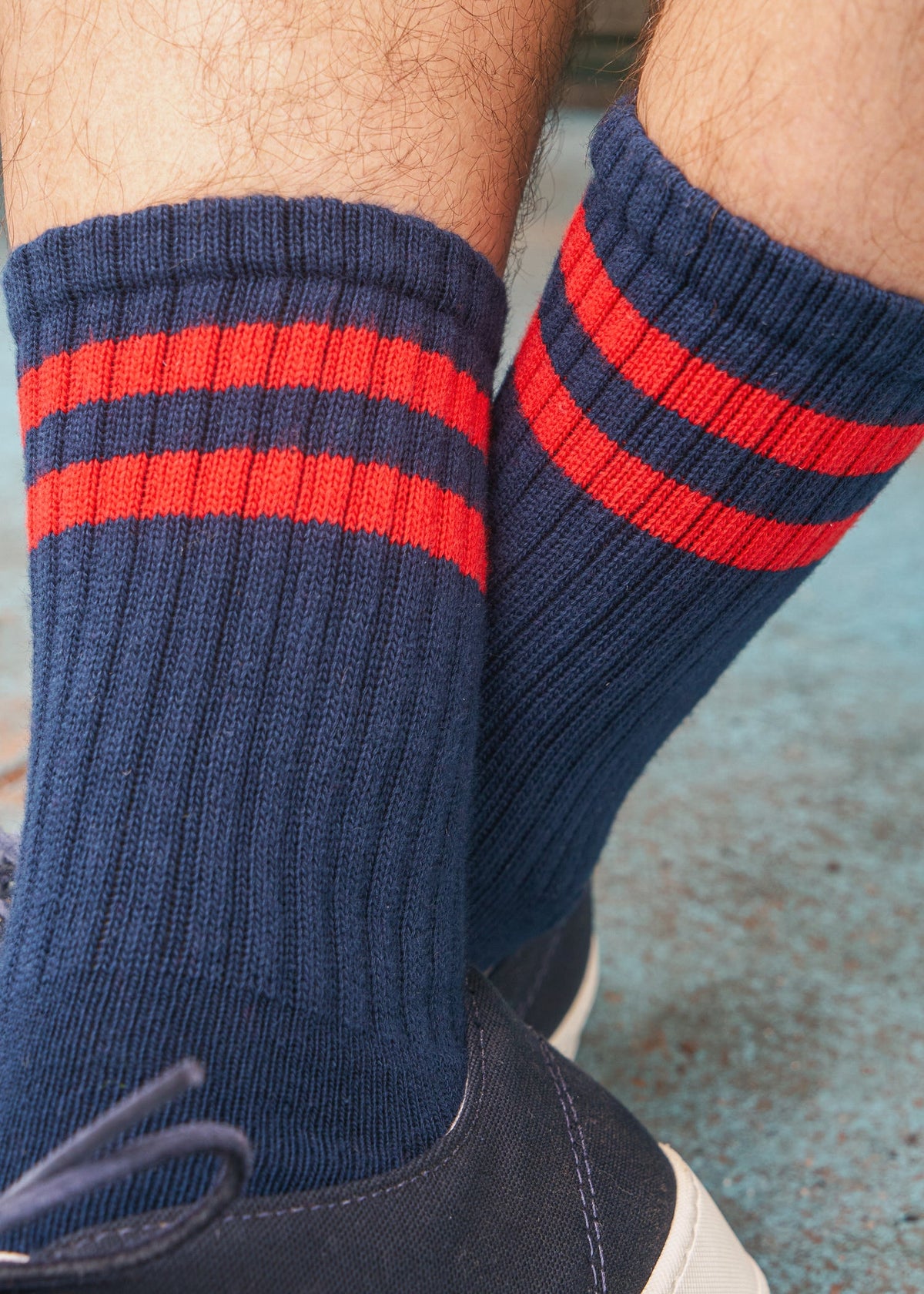 Retro Double Stripe Sock | Navy & red