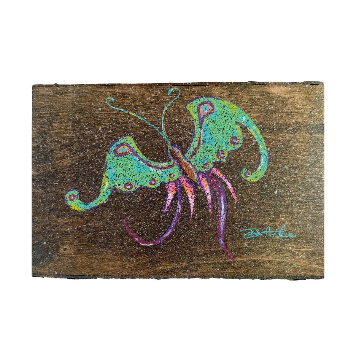 Green Butterfly on Wood