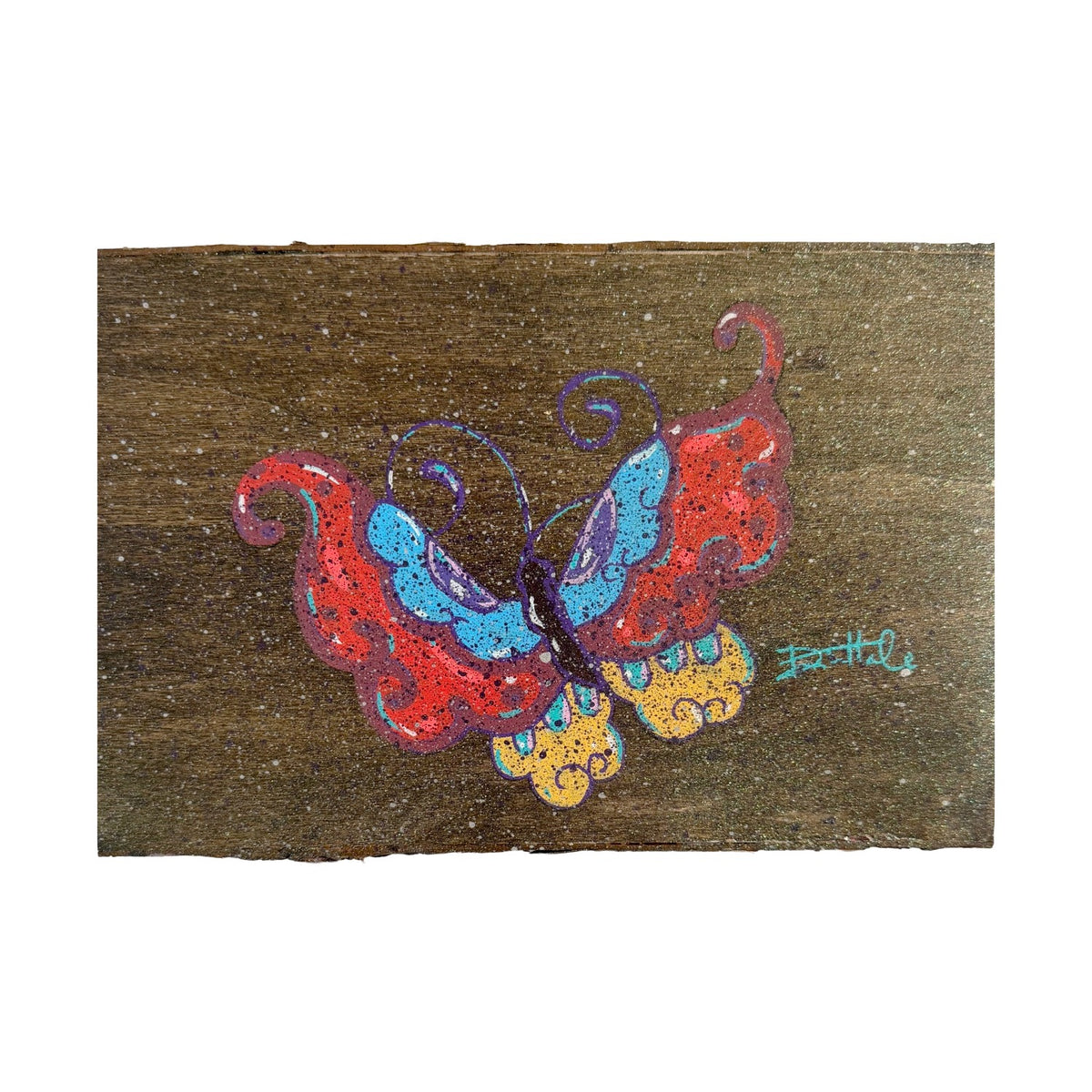 Red & Blue Butterfly on Wood