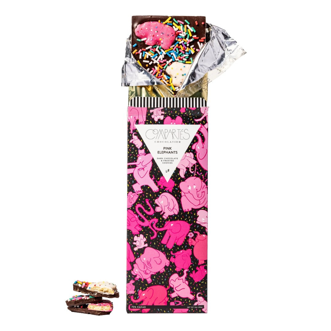 Pink Elephants Animal Cookies Dark Chocolate Bar