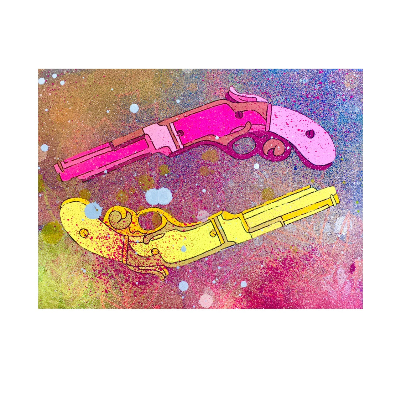 Pink And Yellow Western Gun Painting
