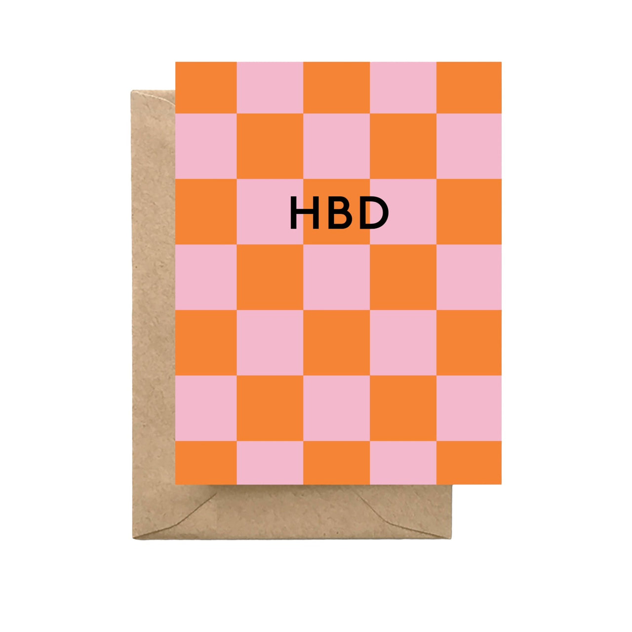 HBD Pink and Orange Check Card