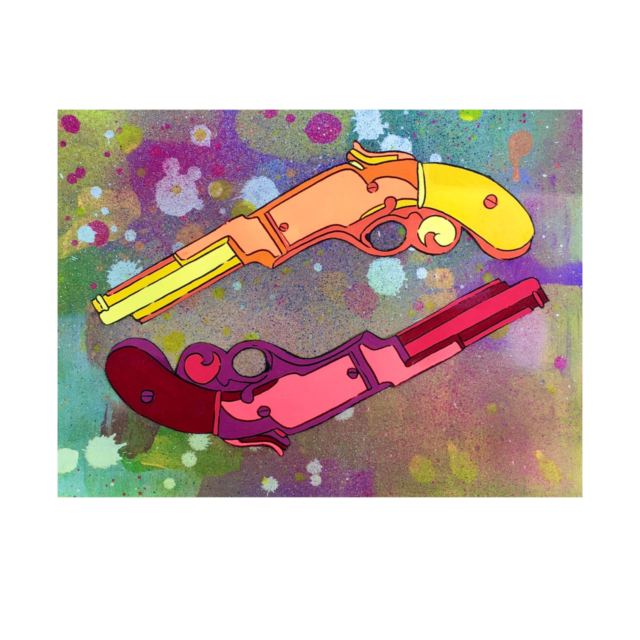 Yellow And Neon Red Western Gun Painting