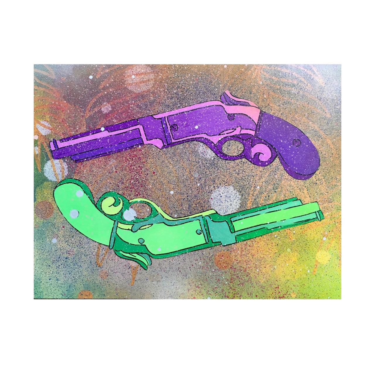 Purple And Green Western Gun Painting