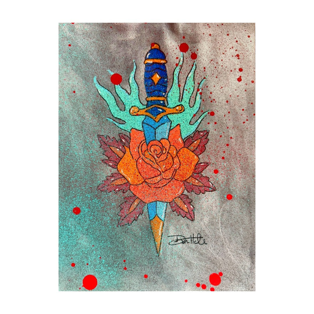 Blue Dagger & Orange Rose Painting