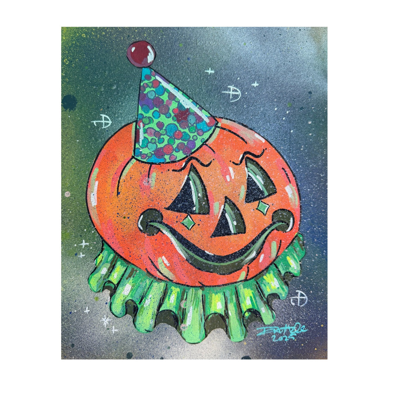 Green Pumpkin Clown Painting