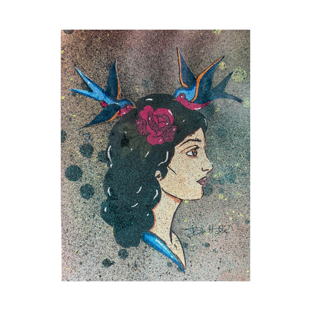 Lady With Swallows Painting