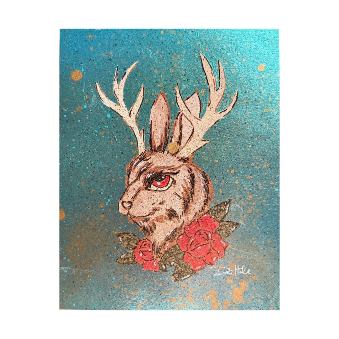 Jackalope With Roses Painting