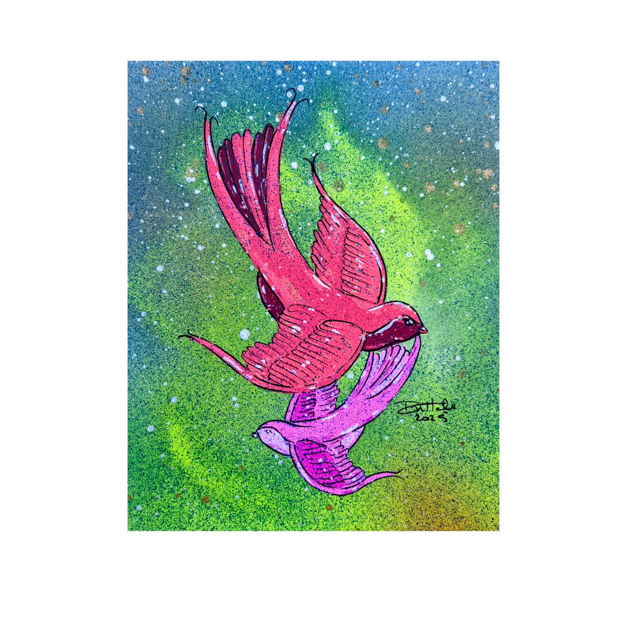 Red & Pink Lovebirds Painting