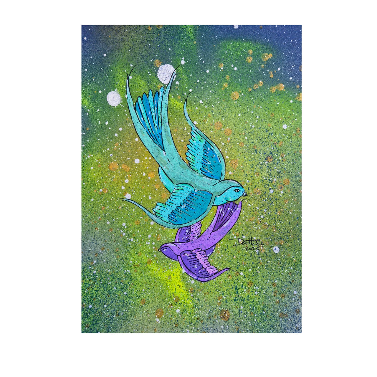 Purple & Green Lovebird Painting