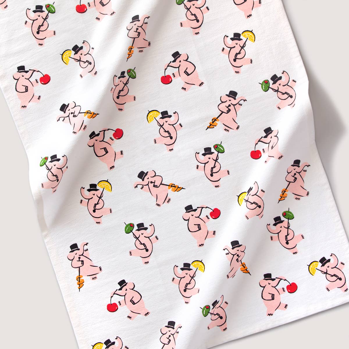 Pink Elephants Tea Towel