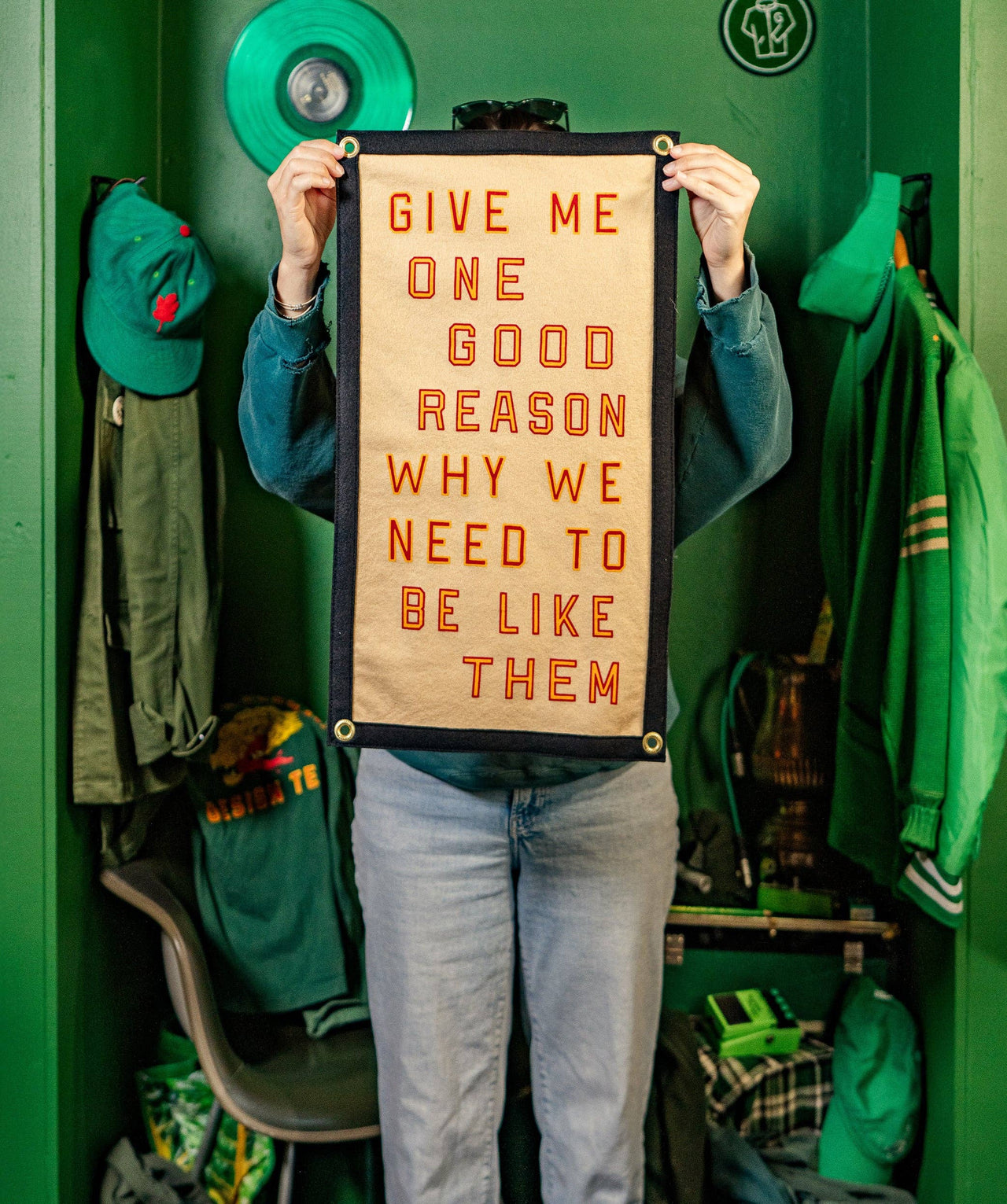 Give Me One Good Reason Why We Need To Be Like Them Camp Flag | Blink-182 x Oxford Pennant