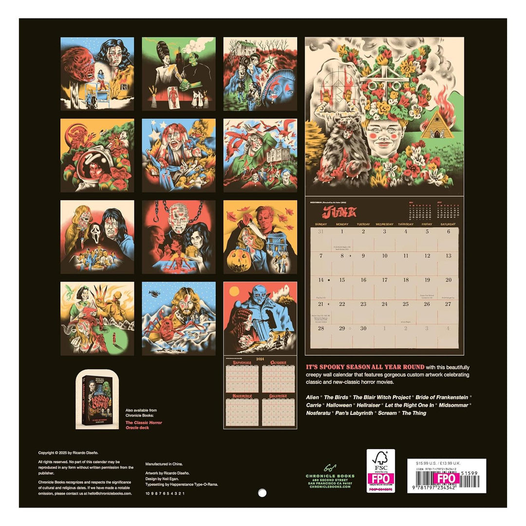 Classic Horror Movies 2026 Wall Calendar