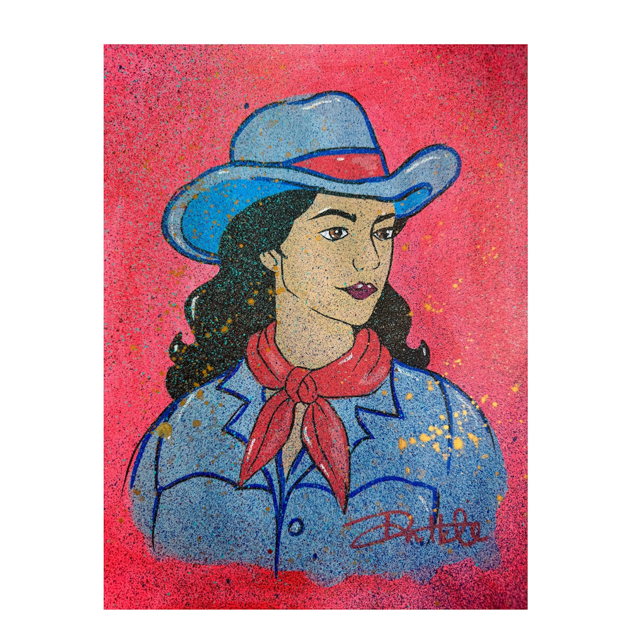 Neon Red & Blue Cowgirl Painting