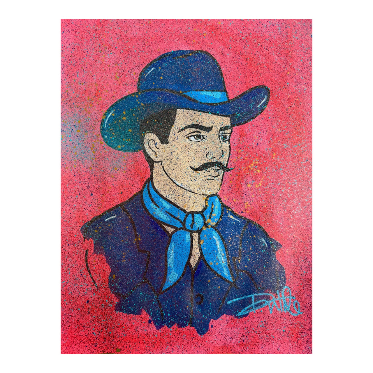 Neon Red & Blue Cowboy Painting