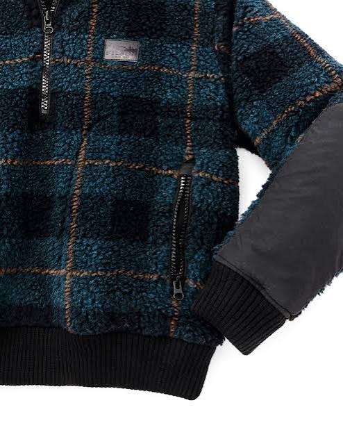 Women's Pile Fleece Popover | Blue Black Plaid