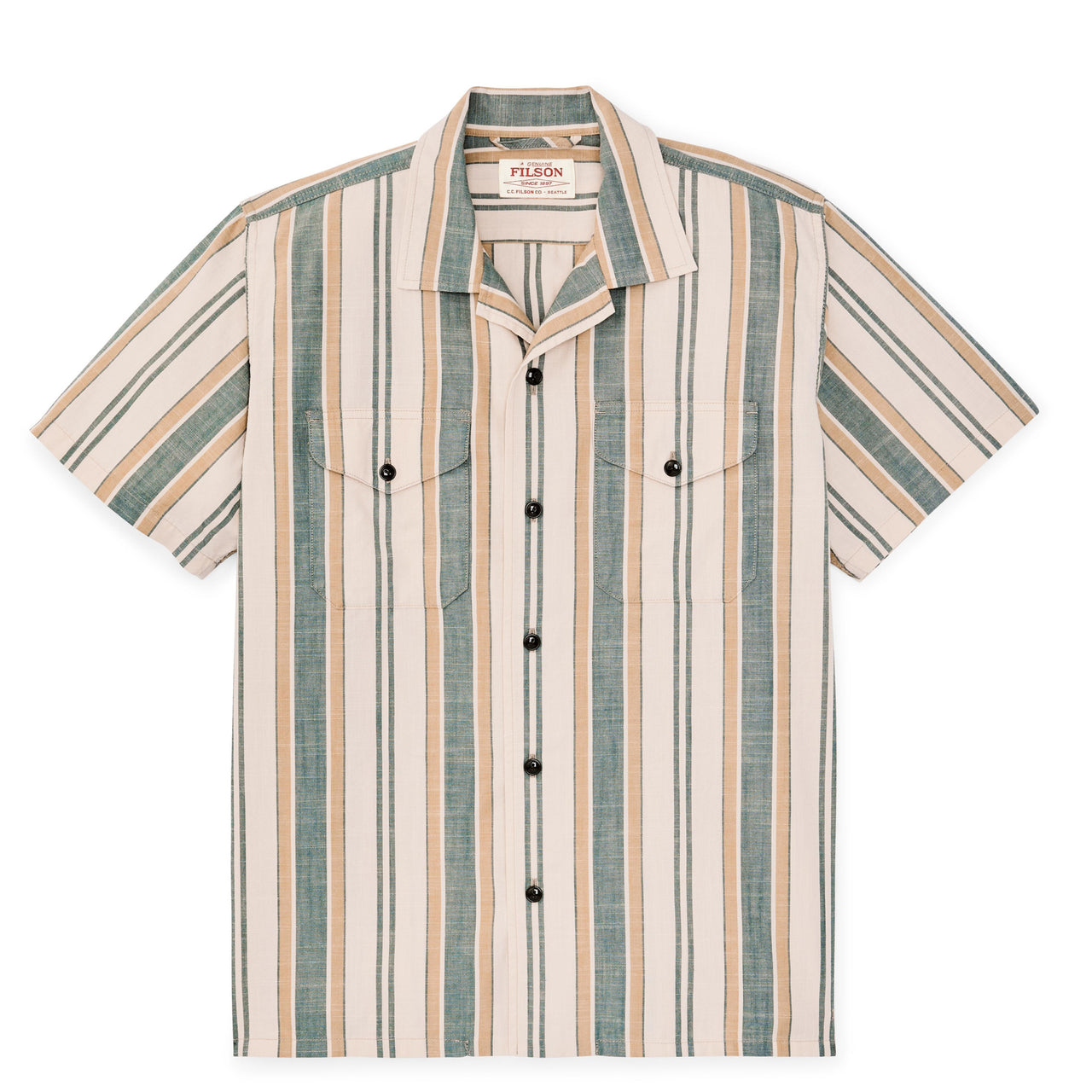 Short Sleeve Chambray Camp Shirt | Natural & Khaki