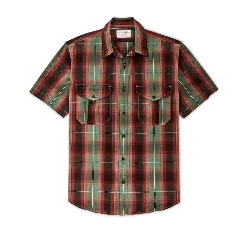 Washed Short Sleeve Feather Cloth Shirt | Green, Red, Black Ombre