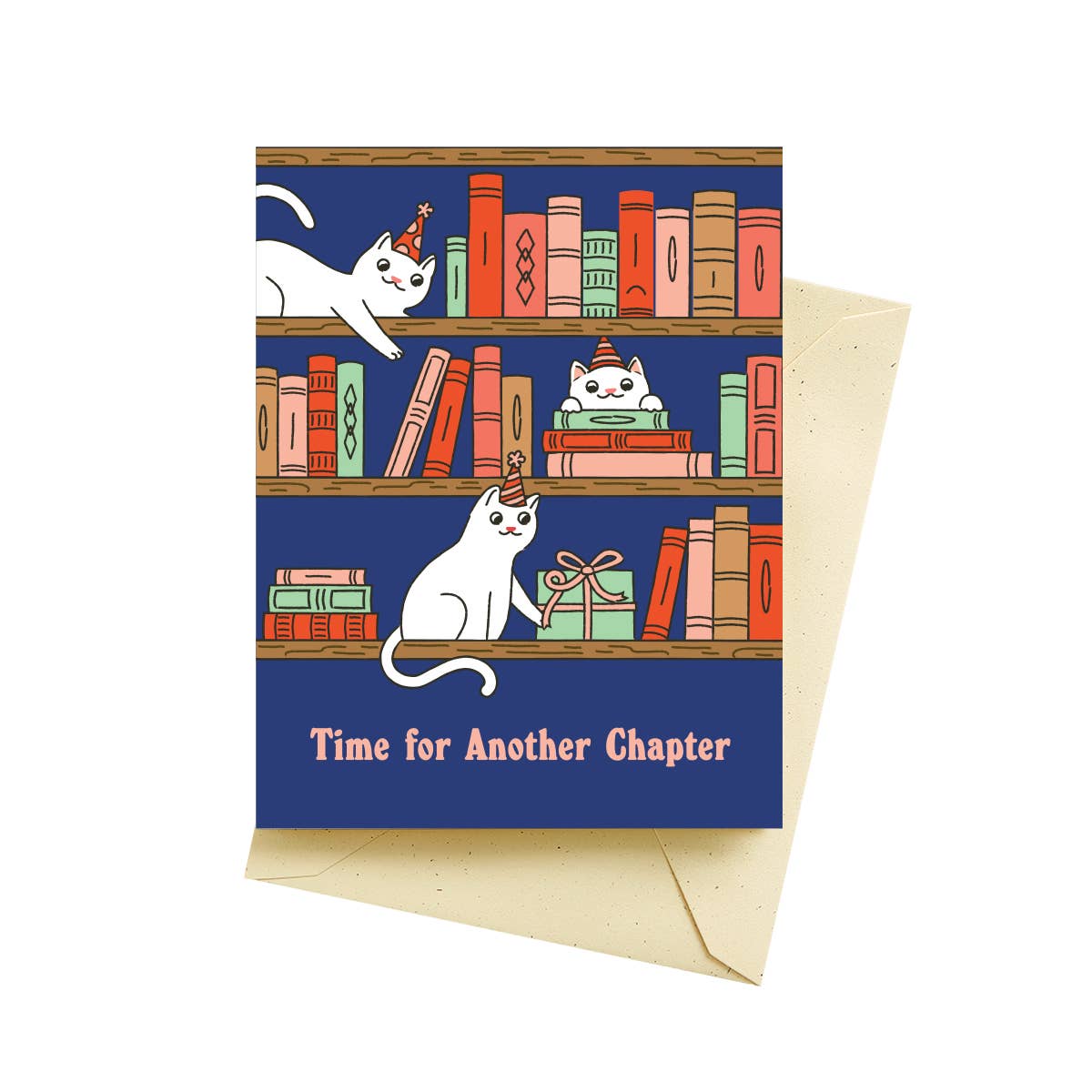 Bookshelf Cats Birthday Card - Domestic Domestic